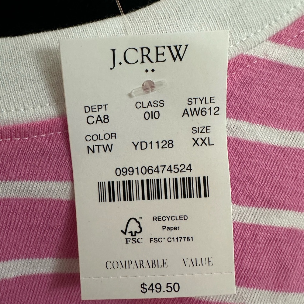 Women’s J.Crew Size XXL Pink & White Striped Long Sleeve Top - Picture 5 of 6